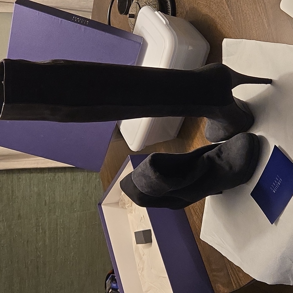 Stuart Weitzman Skyline Dark Grey Suede Heeled Boots